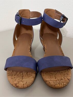 AEROSOLES Blue Ankle-Strap Cork Wedge Sandals